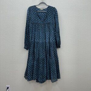 Matta Boho Blue Tiered Sheer Long Sleeve Lightweight Flowy Dress Womens size XL